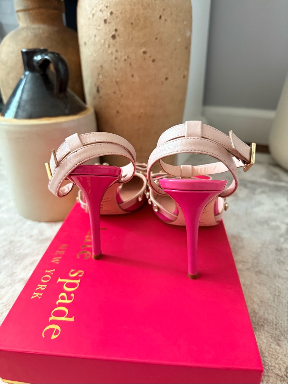 Kate Spade Pink Lydia bow Patent T-Strap Pointed Toe Heels - Picture 4 of 5